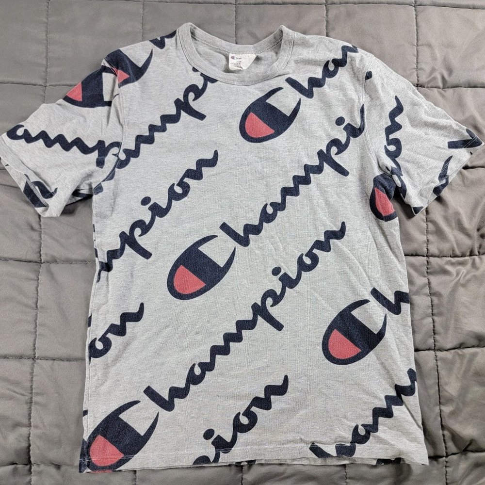 Champion Heritage Mens Medium Gray Short Sleeve All Over Print Shirt Casual